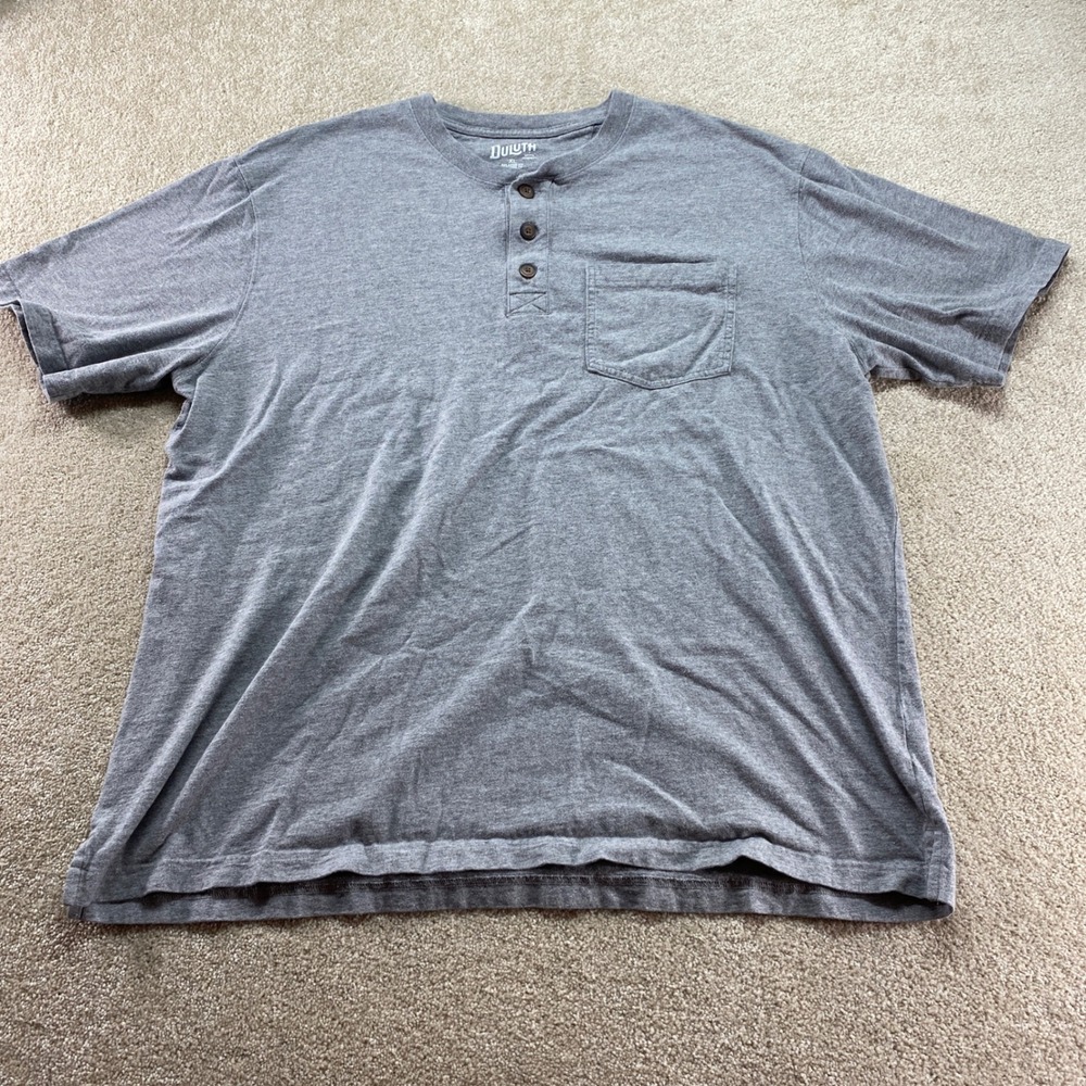 Duluth Trading Co Shirt Mens XL Gray Relaxed Fit Longtail‎ Henley Pocket